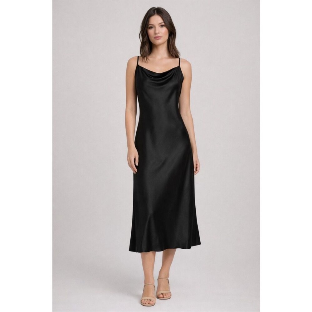 Bebe SATIN COWL NECK SLIP MIDI DRESS